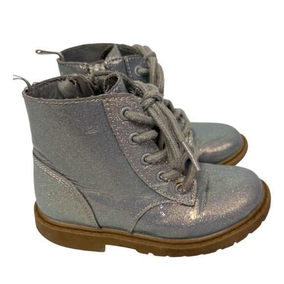 Old Navy Silver Glitter Metallic Lace Up Booties Size 8 - Picture 6 of 12